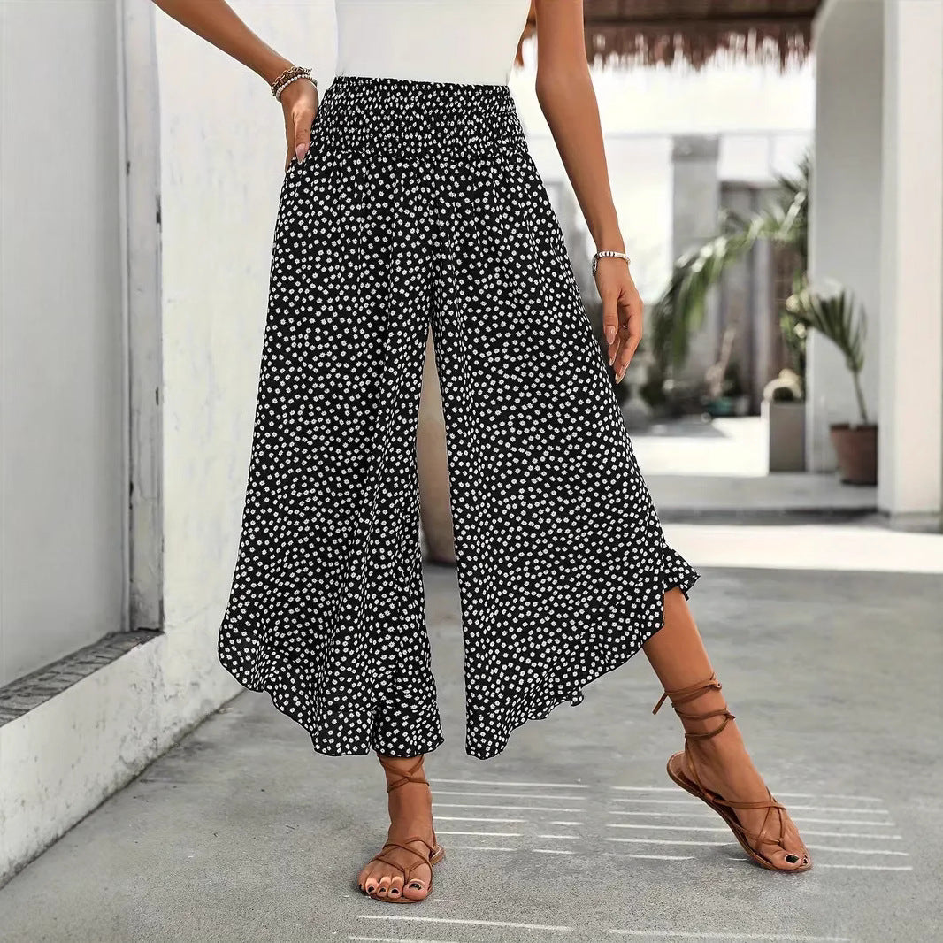 Pantalon palazzo noir à pois blancs pour femme – vue de face
